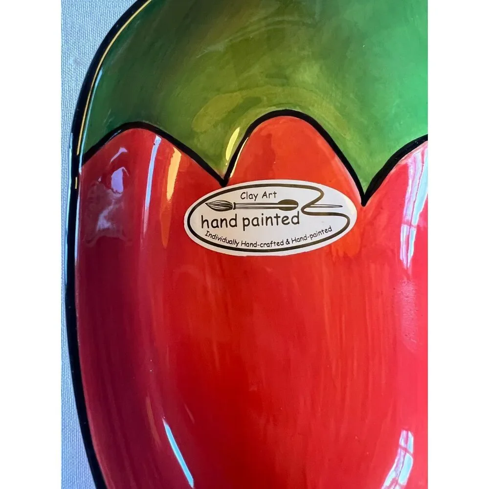 Clay Art 1999 Chili Fiesta Red and Green Handpainted Ceramic Tray Set